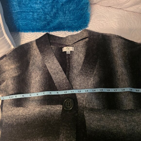 Vintage Studio Works Cardigan Sweater M Black Gray Ombre Stripe Knit Button VNec - Picture 5 of 13